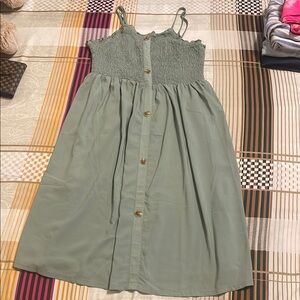 Green Kids Dress with Button Detail